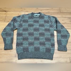 Vintage Braemar 100%  Scottish Shetland Wool Sweater Men’s M Green/Brown Check